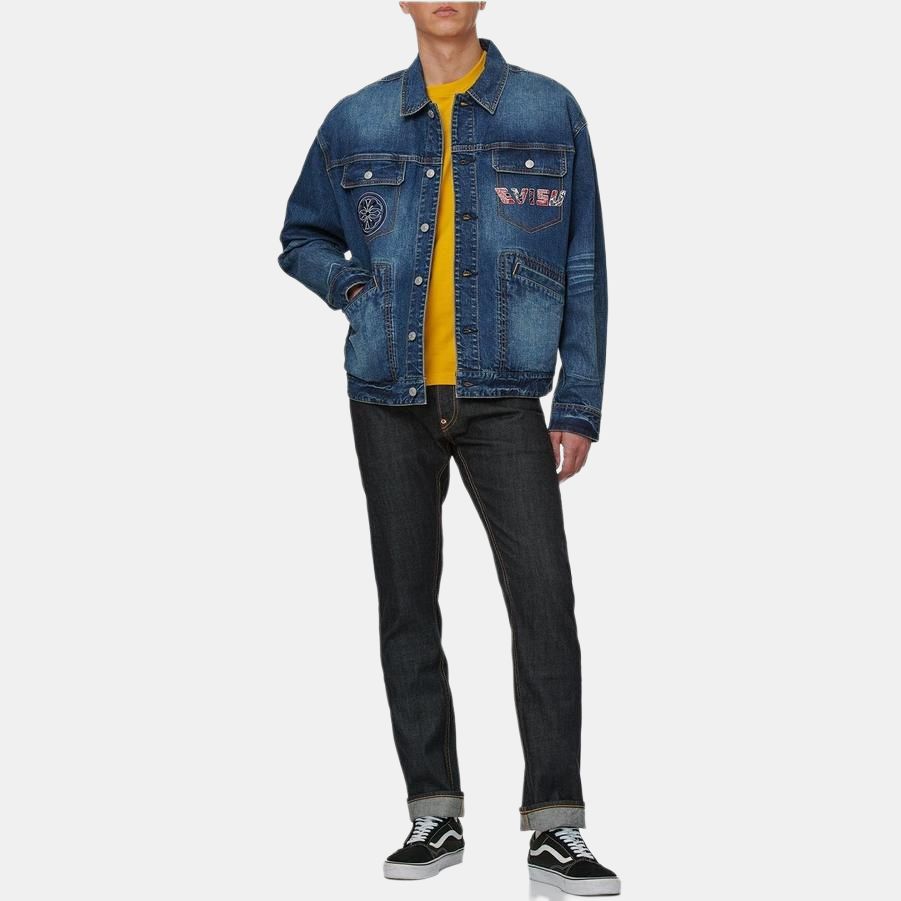 Evisu Ss21 Buddha Head And Origin Object Embroidered Denim Jacket Men Jacket Denim-Blue 2ESHTM1DJ717LF