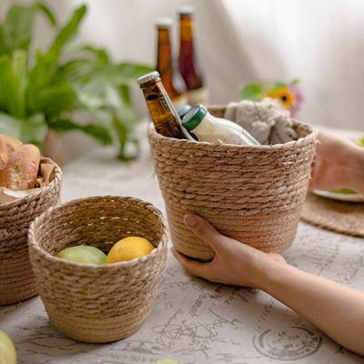 Ręcznie Tkany Kosz Doniczka Rustykalna Doniczka Organizer na Zabawki Wielofunkcyjny Kosz do Przechowywania Doniczka na Rośliny Doniczkowe Dekoracja Domu Farmhouse