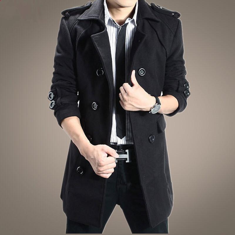 Korean Style Men's Slim Fit Wool Trench Coat - Autumn/Winter Mid-Length Cape Outerwear