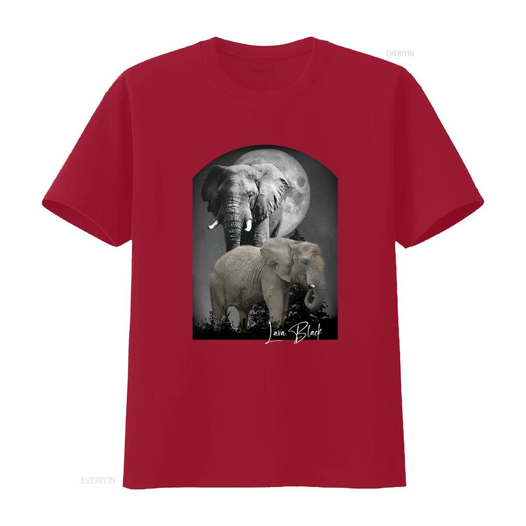 Realistic Dark Night Moon Elephant Family Wildlife Print Casual T Shirt Vintage Graphic Soft Comfortable