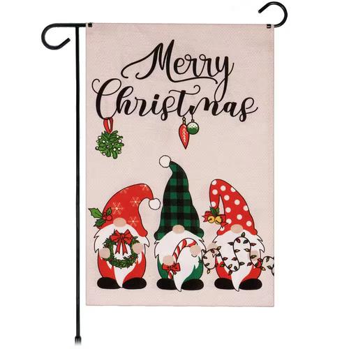 1 Ft. X 1.5 Ft. Polyester Merry Christmas 3 Festive Gnomes 2-Sided Garden Ag B EEJ UUN