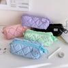 Puffer Leather Pencil Case For Women Vanilla Aesthetic Pencil Pouch With Zipper Stationery Make Up Storage Bag