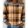 Nuova Felpa da Donna Girocollo Larga Patchwork a Quadri in Denim
