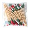 Three-Color Christmas Tree Fruit Picks: 100-Piece Pack - Green Fir Tree Shape Bead String Disposable Bamboo Skewers.