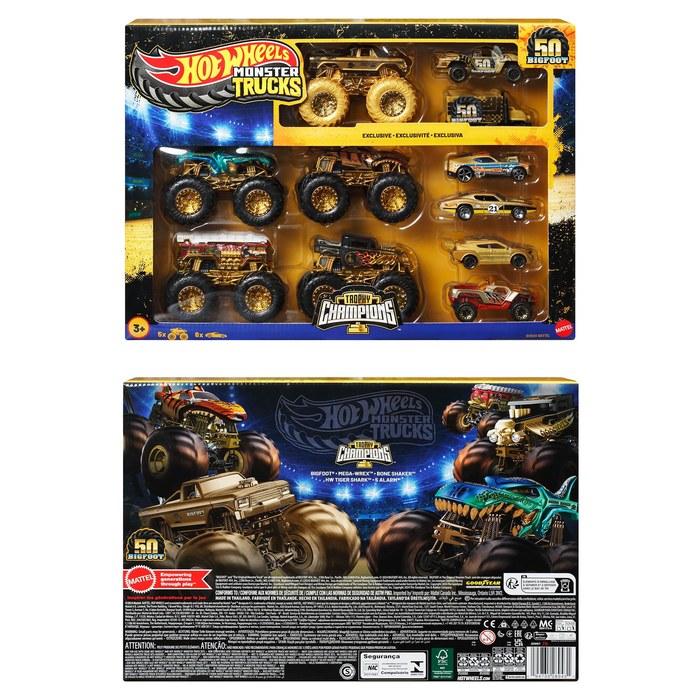 Hot Wheels Monster Trucks Bigfoot Trophy Champion Kolekce - Balení 11 vozidel - Měřítko 1/64