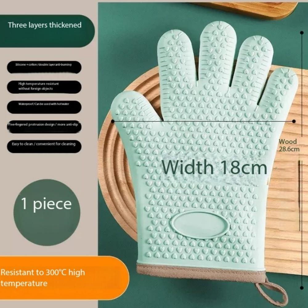 Single Heat-Resistant Glove Thickened Silicone Kitchen Oven Baking Glove High-Temperature Microwave-Safe Glove