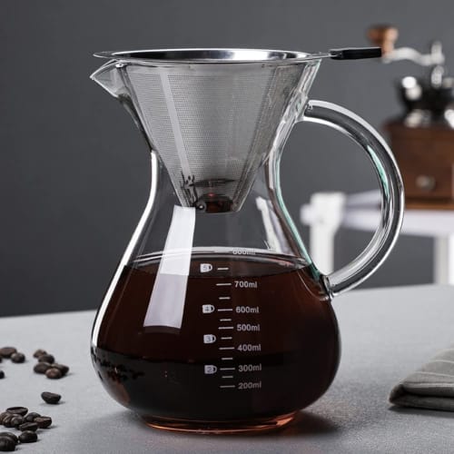 AKEMI LIVING Coffee Server, Coffee Carafe Set, Coffee Dripper, Stainless Steel Filter, Double-Layer Mesh, Heat-Resistant Glass, No Filter Required, Se