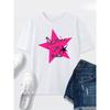 European Size Women's White Polyester T-Shirt with Pink Star Graphic - Casual, Comfortable, and Versatile for Home