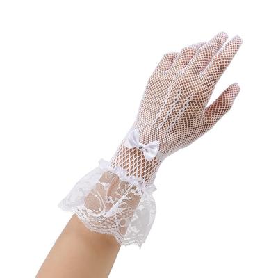 Mesh Fishnet Gloves New Lace Stretchy Stage Performance Gloves Breathable Bow Design Bride Gloves Ladies