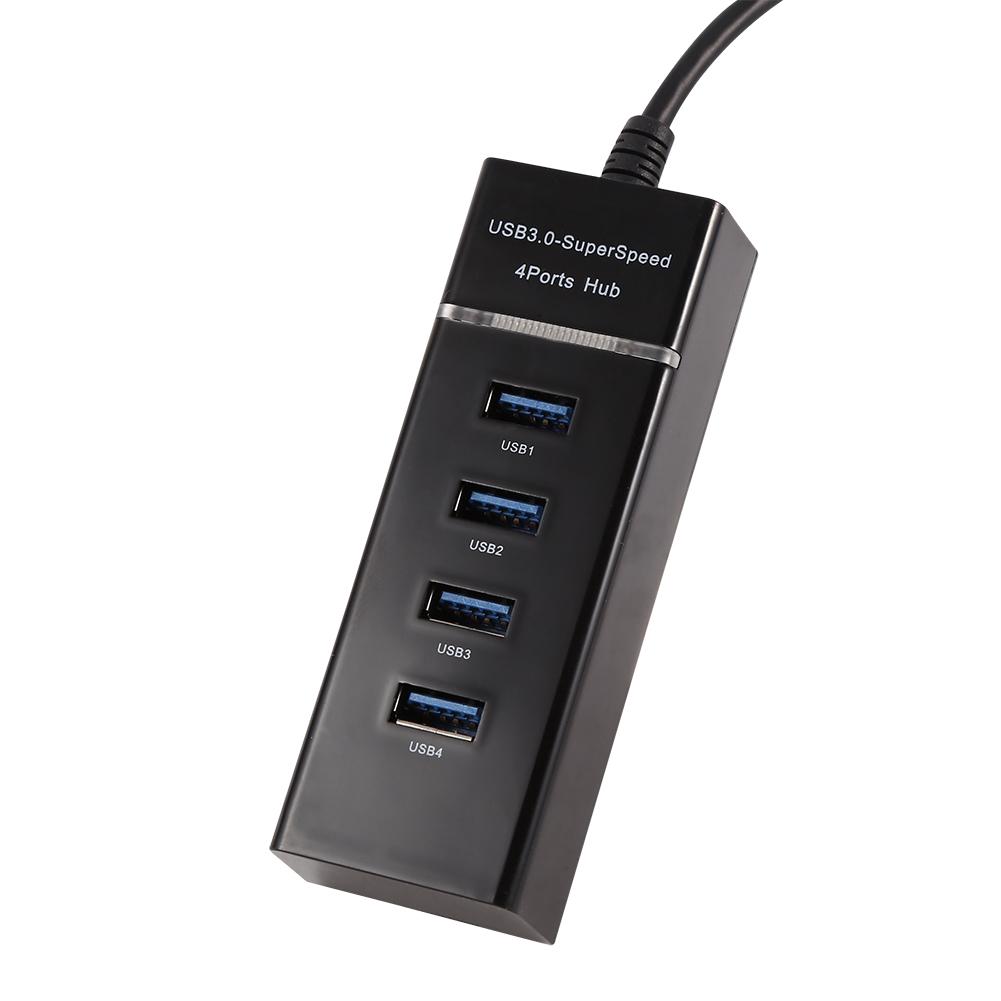 High Speed 4 Port USB 3.0 Hub Converter Adapter Portable Extender for Macbook Card Reader Black