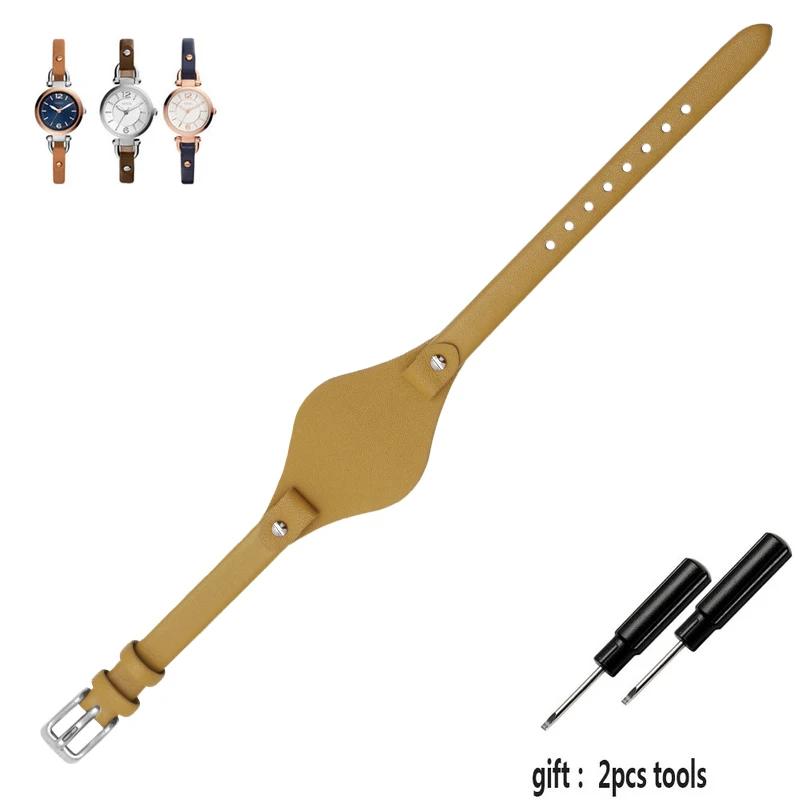 

Классические ремешки для часов из натуральной кожи для Fossil ES3077 ES2830 ES3262 ES3060 Стильные женские ремешки для часов Маленький браслет 8mm rose gold clasp абрикосовый