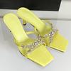 Fashion Luxury Rhinestone Open Toe Heeled Shoes Woman Satin Square Toe Designer Women Sandals Fashion Elegant Thin Heeled Slide Sandals