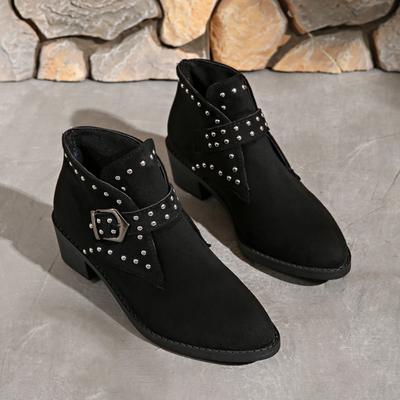 Fashion Autumn New Coarse Heel Single Boots Women's Round Head Suede Rivet Sleeve Anti-slip Wear-resistant Short Boots