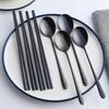 4 Sets Korean Chopsticks Korean Spoons Black Stainless Steel Chopsticks Spoon Service for 4 People