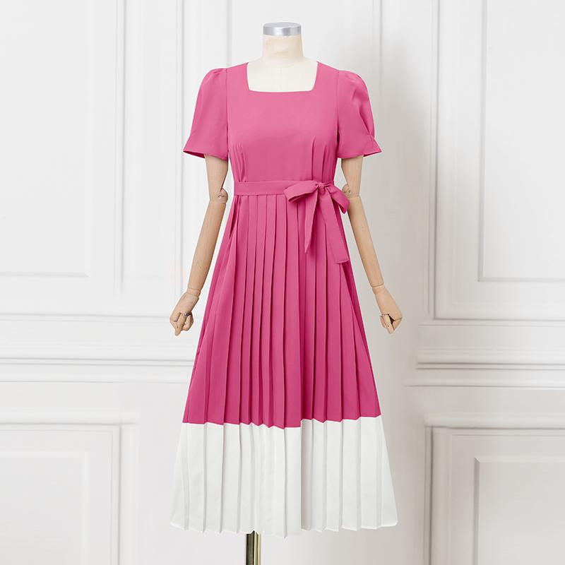 

VONDA Элегантное женское повседневное платье с круглым вырезом, спереди плиссировка, строчка, длинное офисное платье 5XL темно-розовый