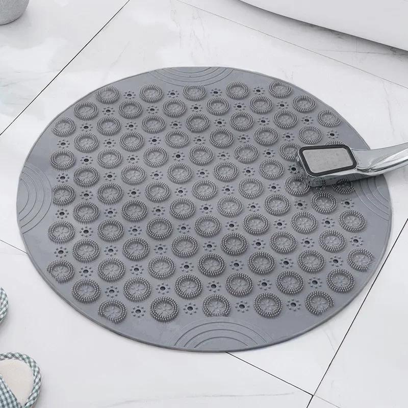 Bathroom Mat Anti-slip Sucker Round TPR Bath Mat with Drain Hole Silicone Bathing Rugs Foot Massage Pad Bathtub Soft Shower Mat