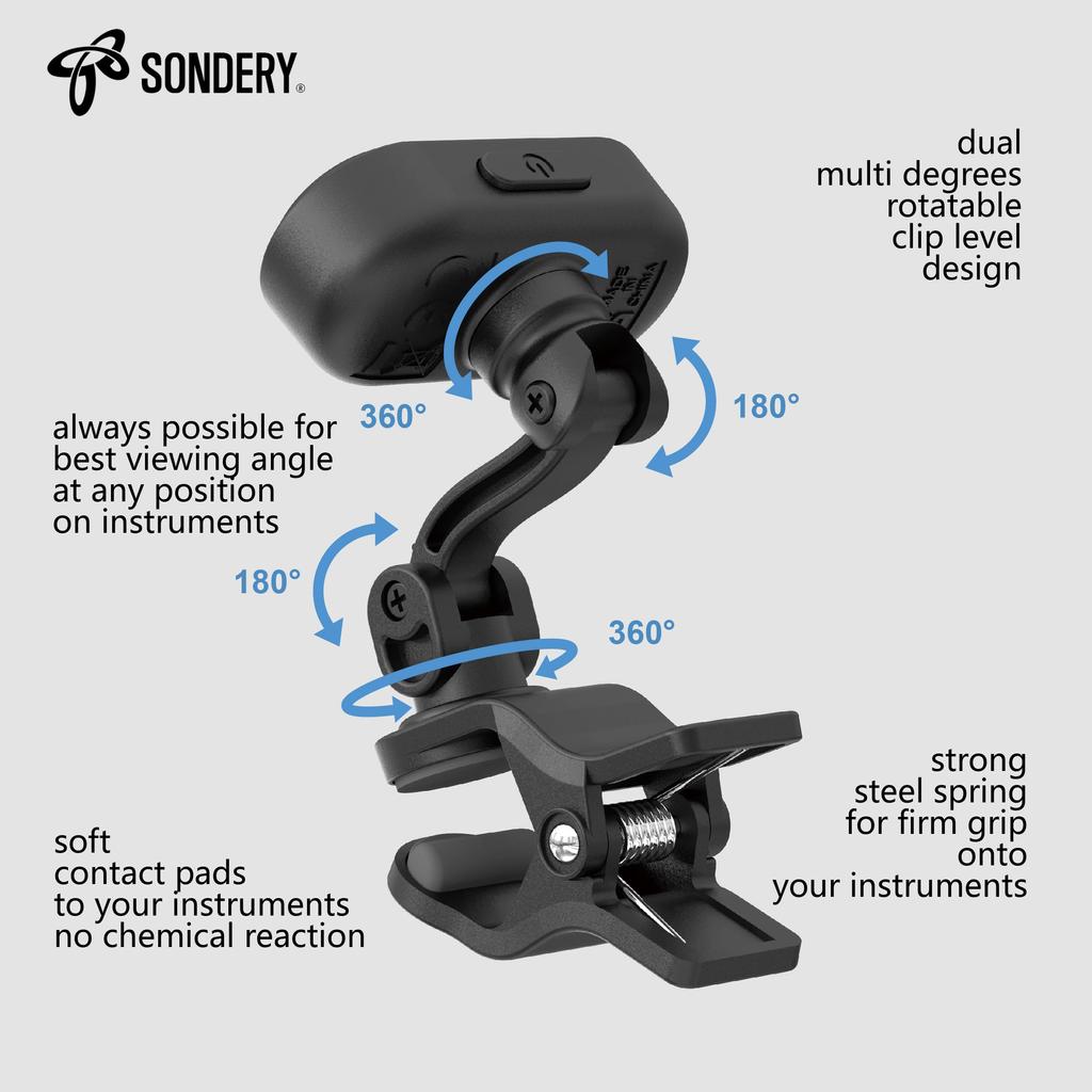 Tuner Rechargeable TFT Screen Guitar Bass Ukulele Wind Instrument Headstock Chromatic Tuner Pitch Easy To Read In Strong Light Dual Rotating Hinge