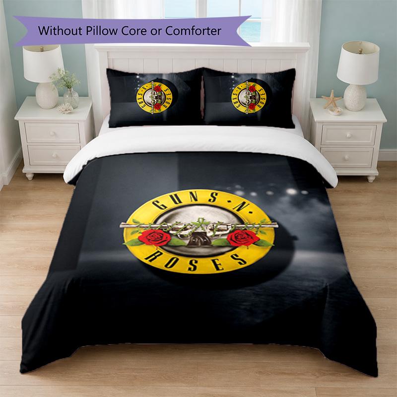 Guns N’ Roses Print 3Pcs Bedding Set Duvet Cover With Two Pillowcases Soft Bed Linen For Household Bedroom