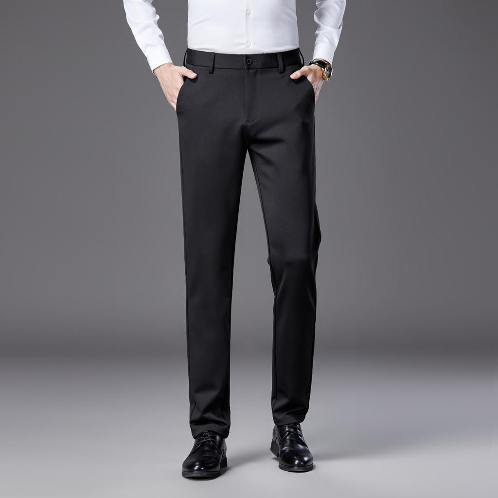 Men's Spring Business Slim-Fit Casual Pants: Solid-Color, Plus-Size, Slightly Stretchy Straight-Leg Pants for Young and Middle-Aged Men