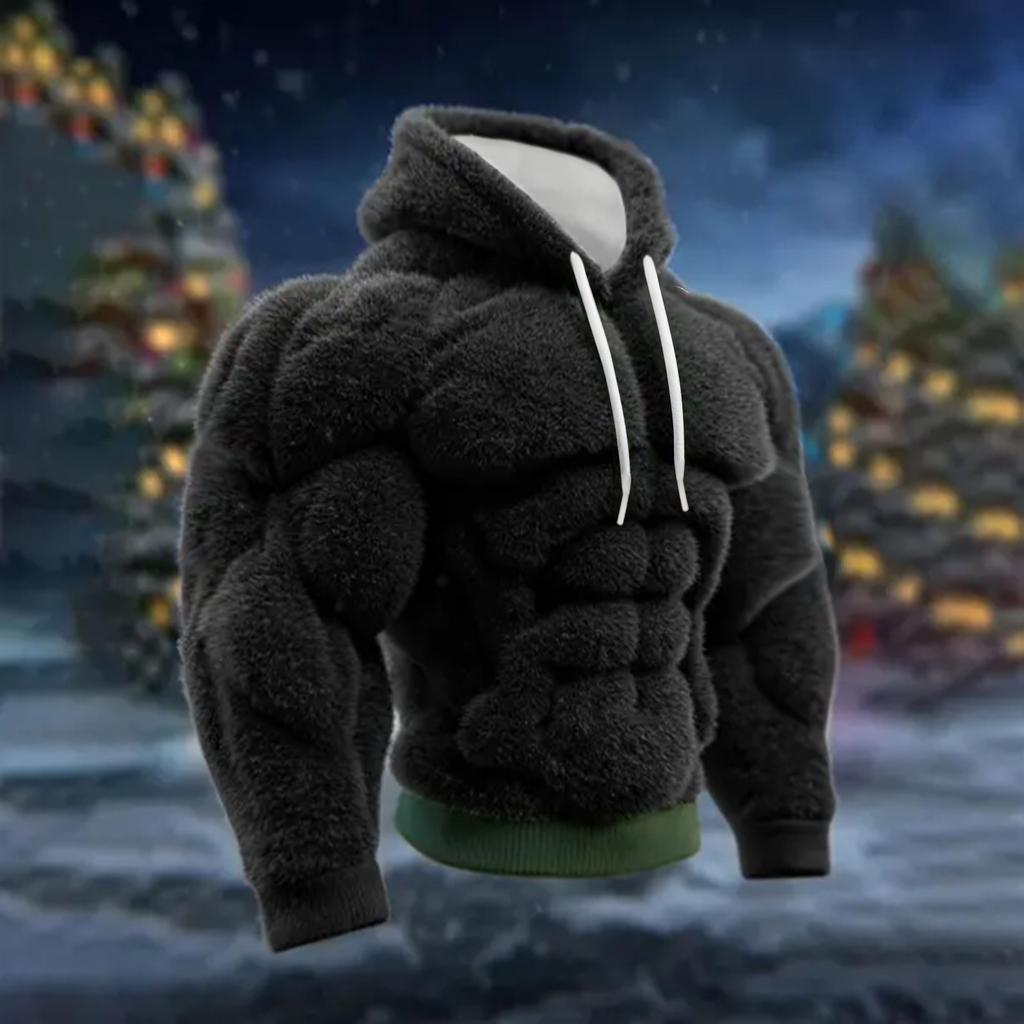 Herren Weihnachten Muskel Hässlicher Druck Langarm Lässiges Sport Kapuzensweatshirt