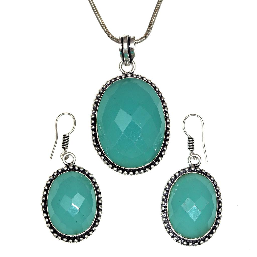 Necklace Chalcedony Natural  Beads Blue 20" Cts Round Sterling
