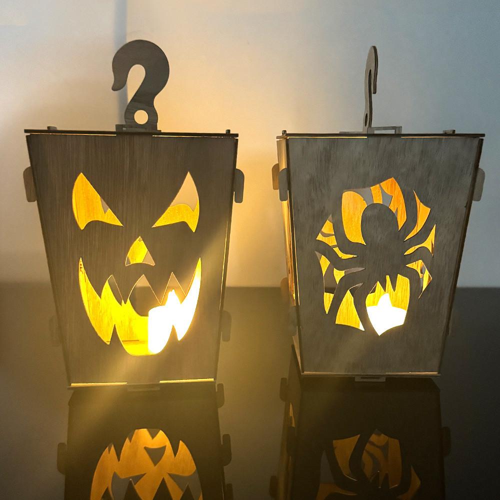 Alluring Halloween Wooden Lanterns With Creepy Ghost And Demon Designs For Holiday Atmosphere