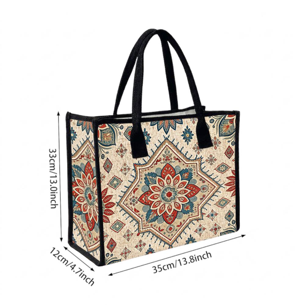 Bohemian Mandala Pattern Tote Bag Vintage Ethnic Shoulder Bag Large Capacity Daily Use Handbag for Shopping Travel