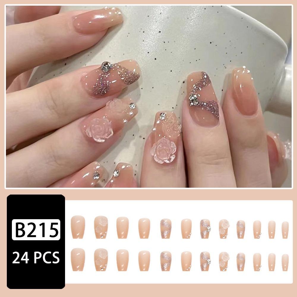 Medium Length Ballerina False Nail Square Head Press on Nails Detachable Nail Tips Girl