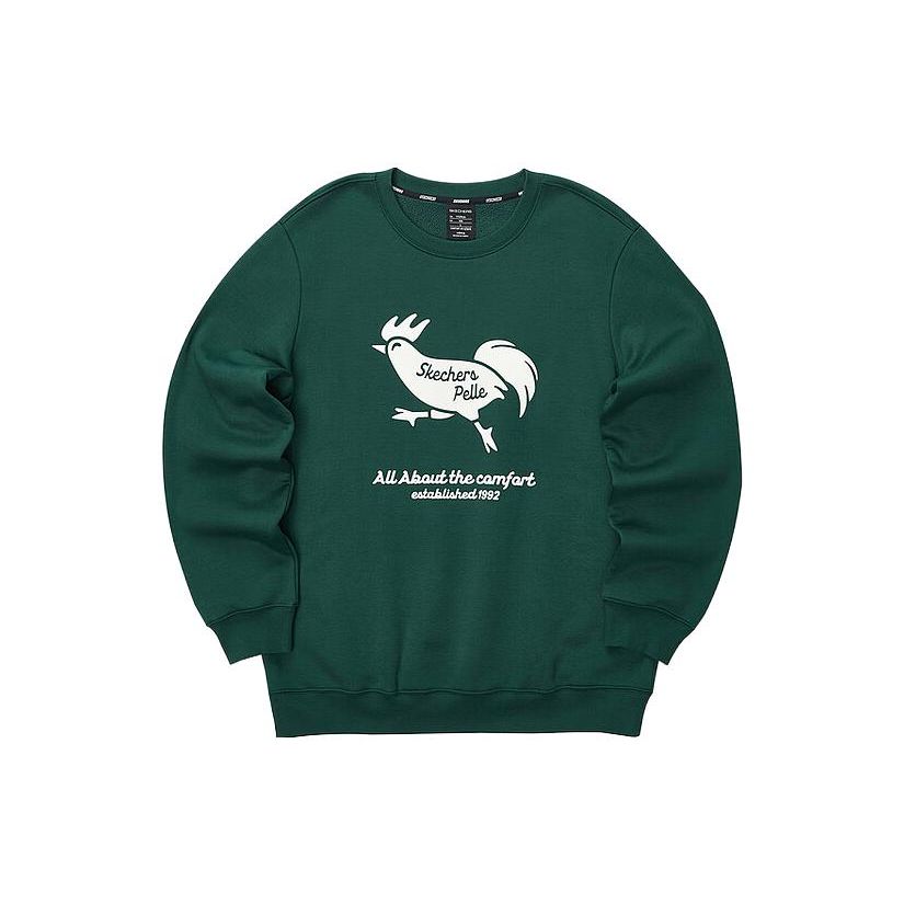 Skechers Animal Pattern Knitted Crew Neck Sweatshirt Unisex sweatshirt Seaweed Army-Green L423U074-02ZG XS