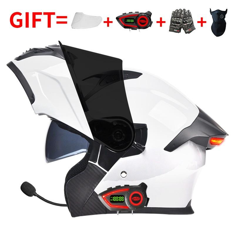 Bluetooth Smart Tail Light Motorcycle Flip-Up Helmet Men Women All Season Full Face Off-Road Riding