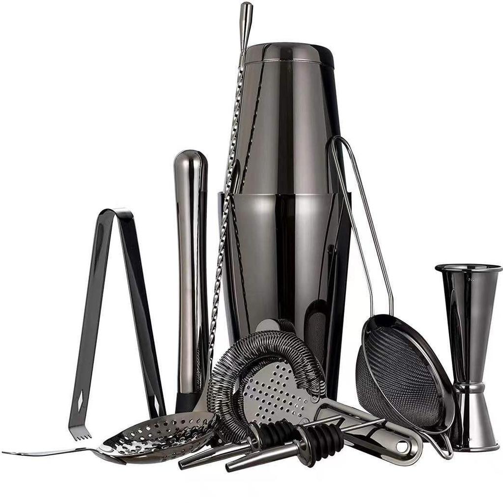 Rose Gold 11-Piece Stainless Steel Cocktail Shaker Set with Boston Shaker, Mixing Spoon, and Double-Ended Jigger