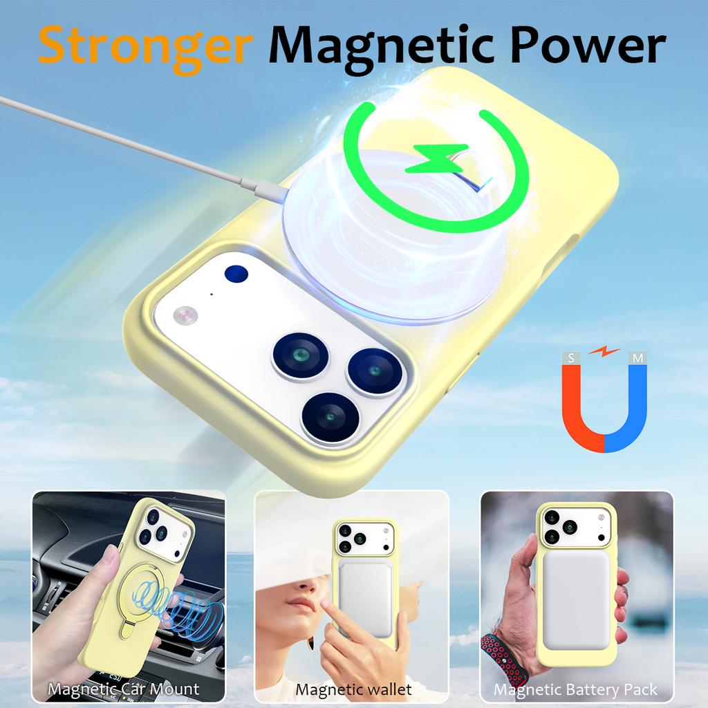 For iPhone 17 Pro Case Compatible with MagSafe Kickstand PC+Silicone Phone Cover