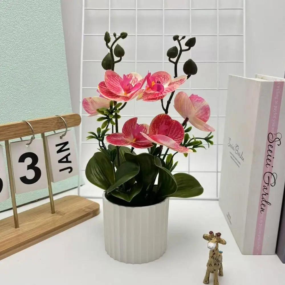 Multicolor Moth Orchid Artificial Flower Accessories White Flowerpot Faux Moth Orchid Potted Photo Props Plastic