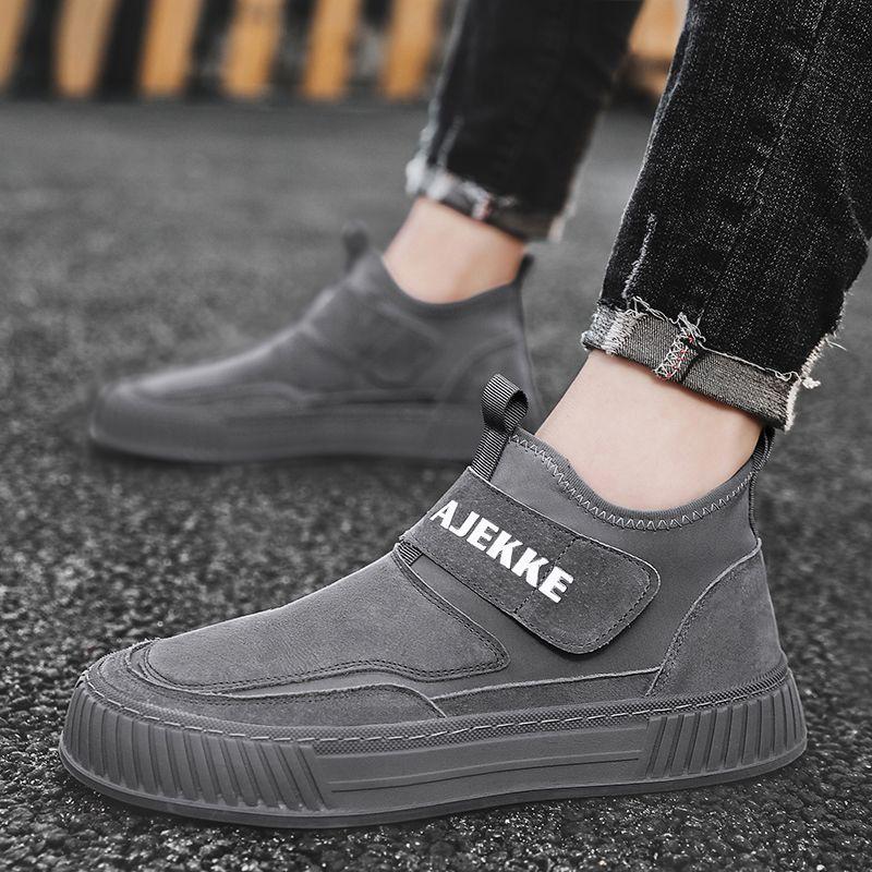 Men's Vulcanize Shoes Leisure Black Casual Board Shoe Sports High Top Work Sneakers Male Slip-ons Spring Autumn Without Leather