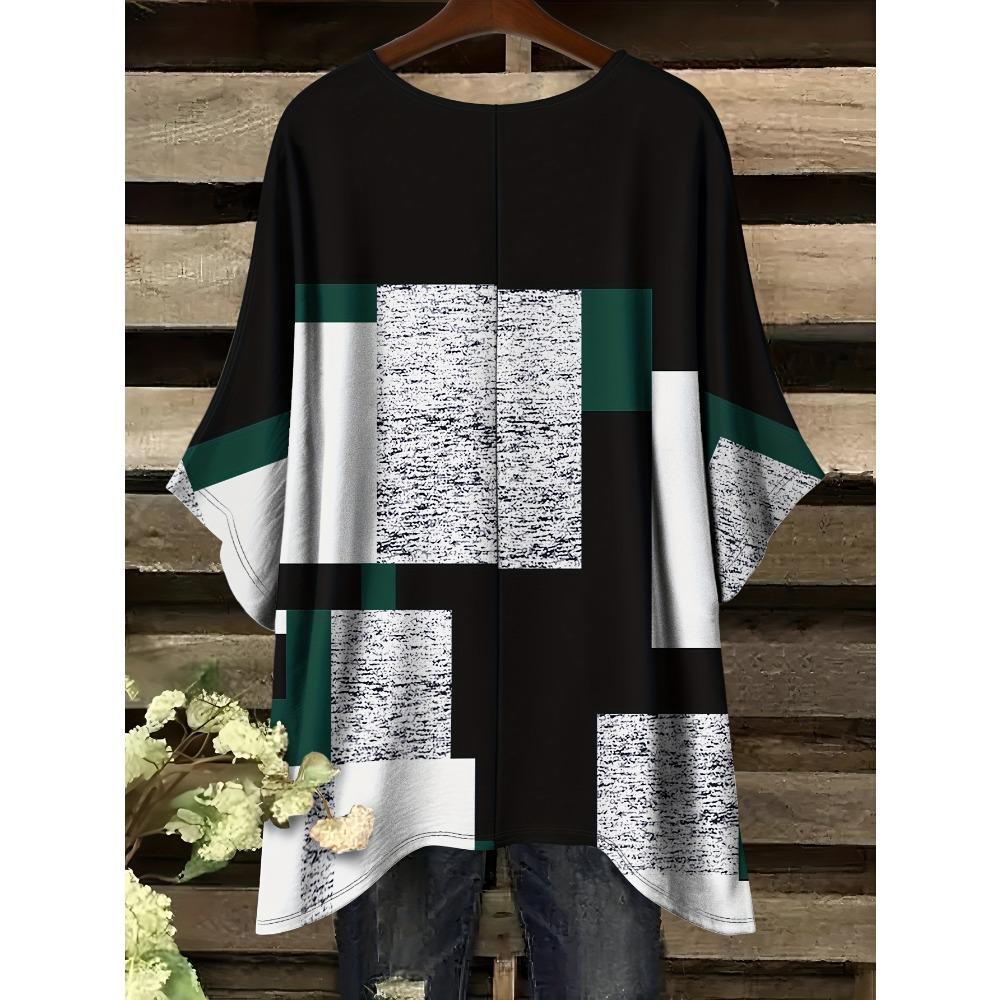 Summer fashion new large size geometric tide rhyme pattern round neck printing