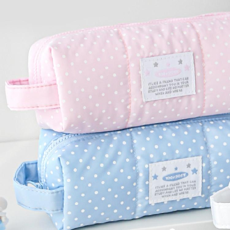 Dotted Print Pencil Bag High Capacity Cloth Pencil Case Multi Compartments Zippered Pen Storage Bag for Student Teen