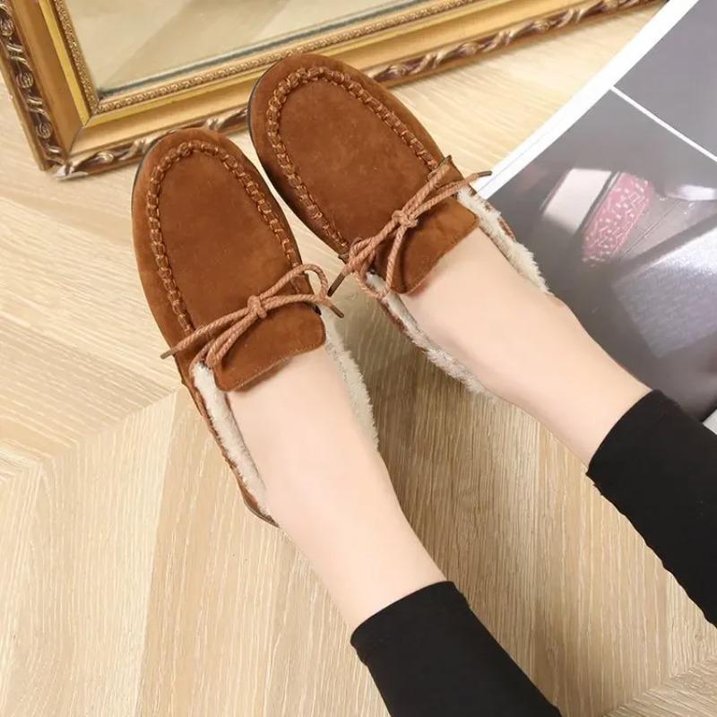 Women's House Slippers Indoor Outdoor Moccasin Fuzzy Fluffy Furry Loafers Suede Leather Warm Shoes