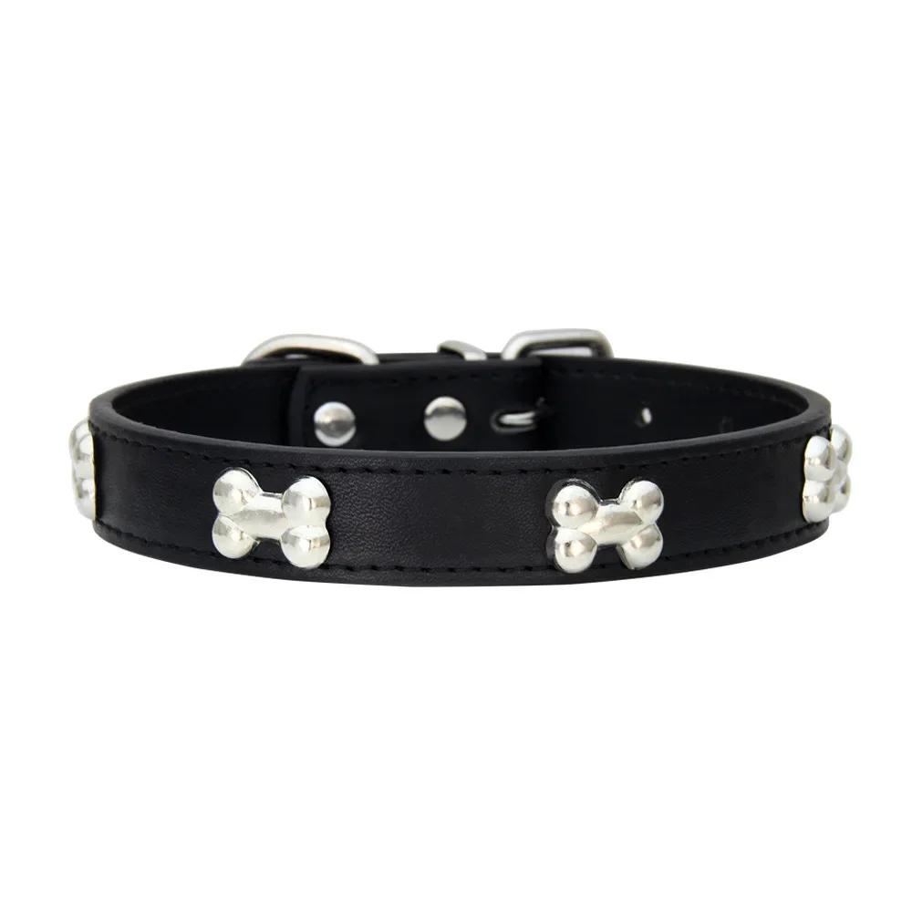 New pet PU leather bone dog collar for cross - border spot wholesale, can be matched with traction belt
