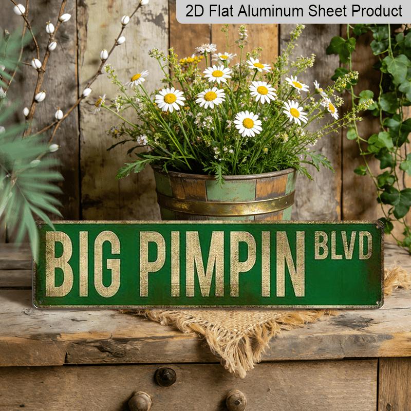 

15.7×3.94inch Metal Sign Vintage BIG PIMPIN BLVD Street Sign Metal Art, Green Wall Decor for Home, Bar, for Man Cave Wall Art Aluminum Painting 40cm x 10cm