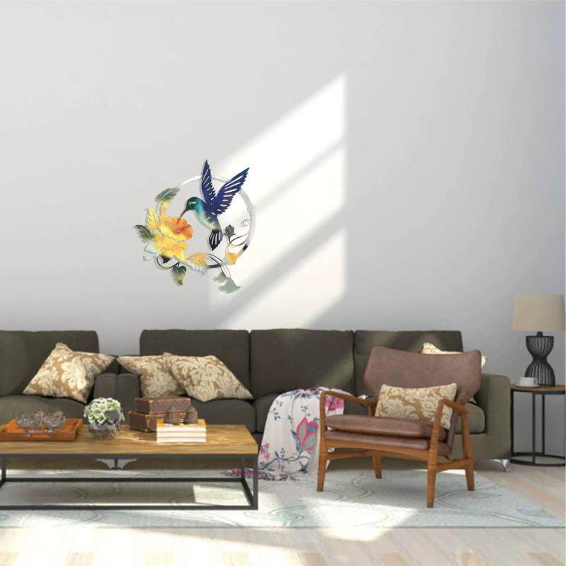 Floral Iron Art Bird Pattern Wall Decoration Round Panel Living Ornaments Room