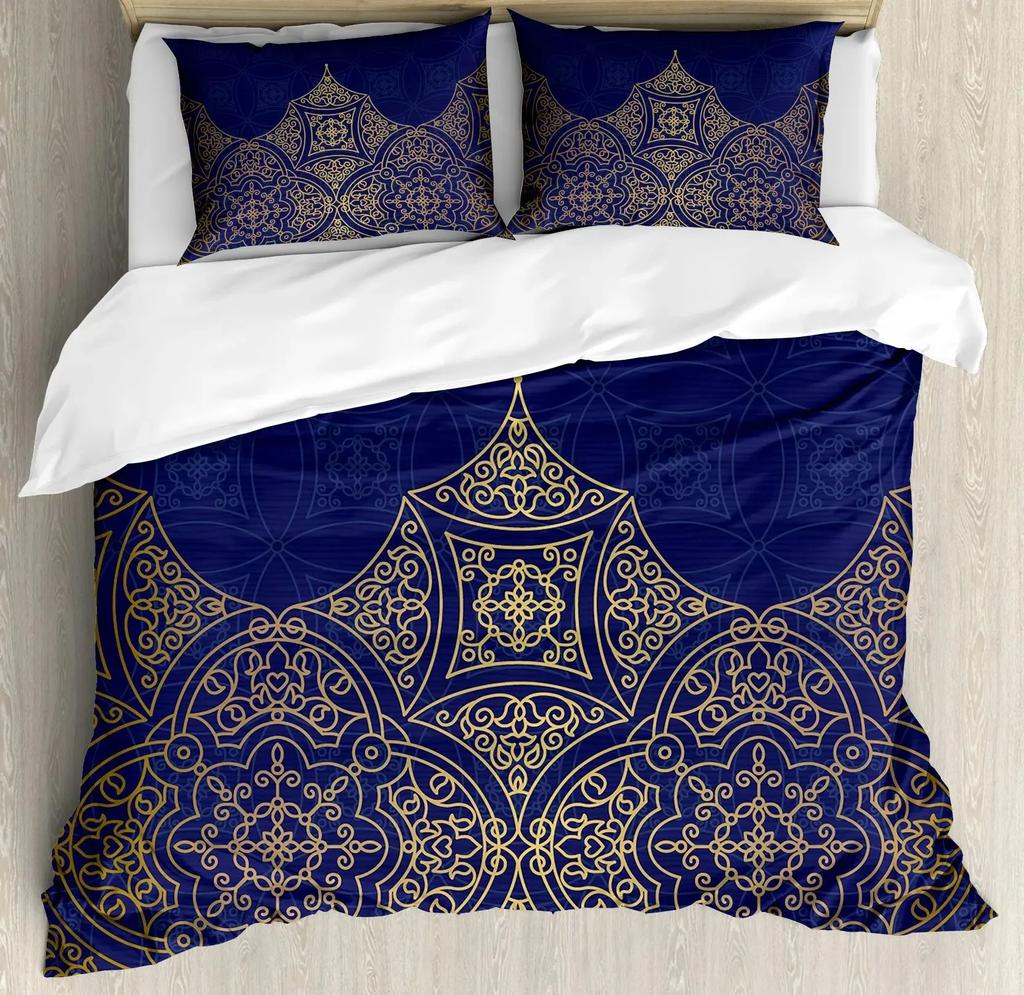 Viking Celtic Duvet Cover Set, Celtic Knot with Tridents Forest and Mountains Scandinavian Germanic Culture,Bedding Sets Decor