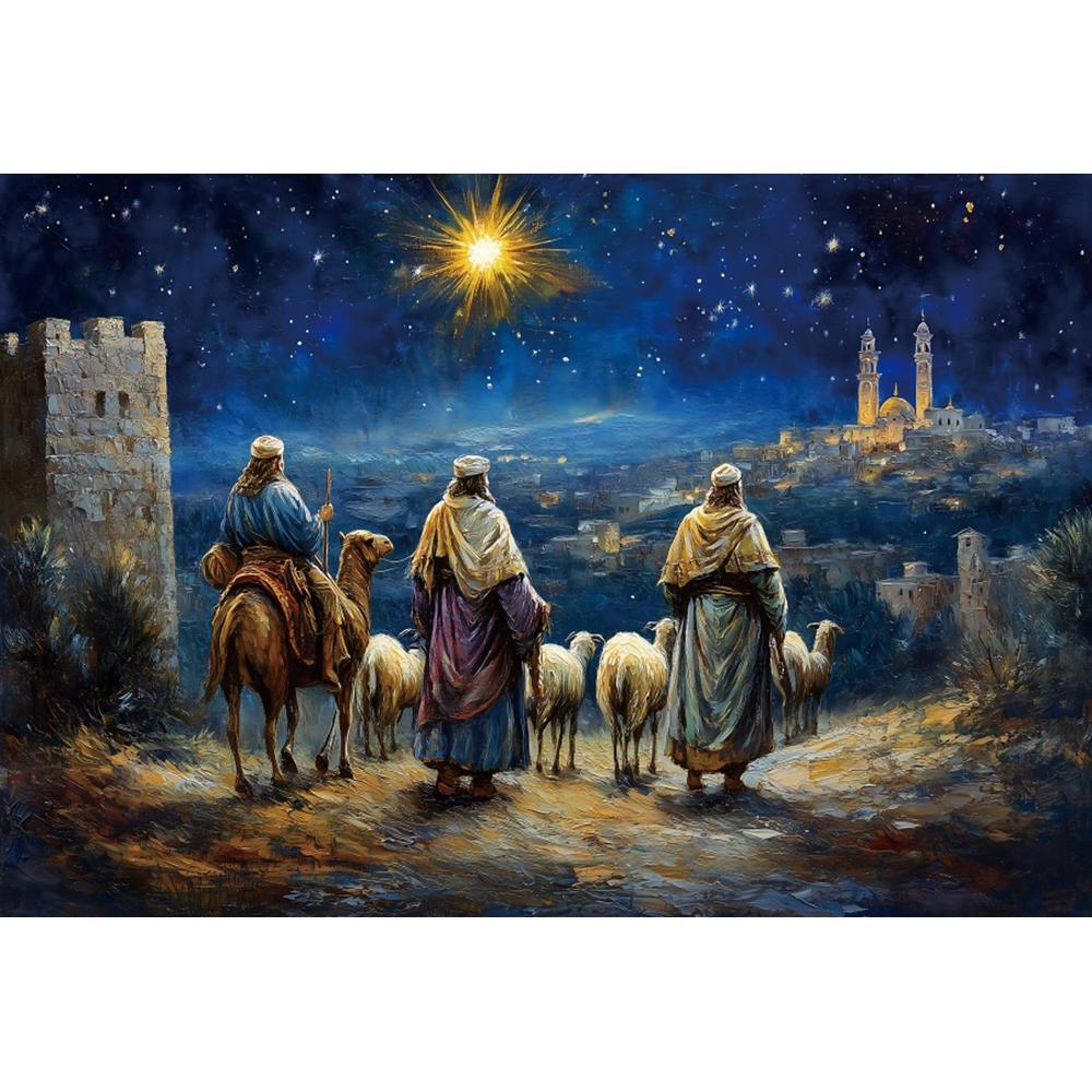 Christmas Birth of Jesus Backdrops Gothic Architecture Holy Night Camel Pilgrimage Christ Nativity Scene Photo Background Studio