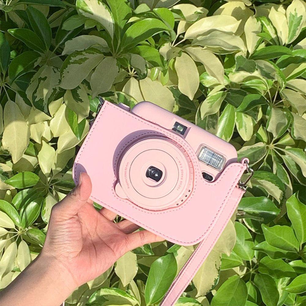 PU Leather Instant Camera Case Anti Scratch with Shoulder Strap Storage Bag Shockproof Portable Protective Cover for Popoto