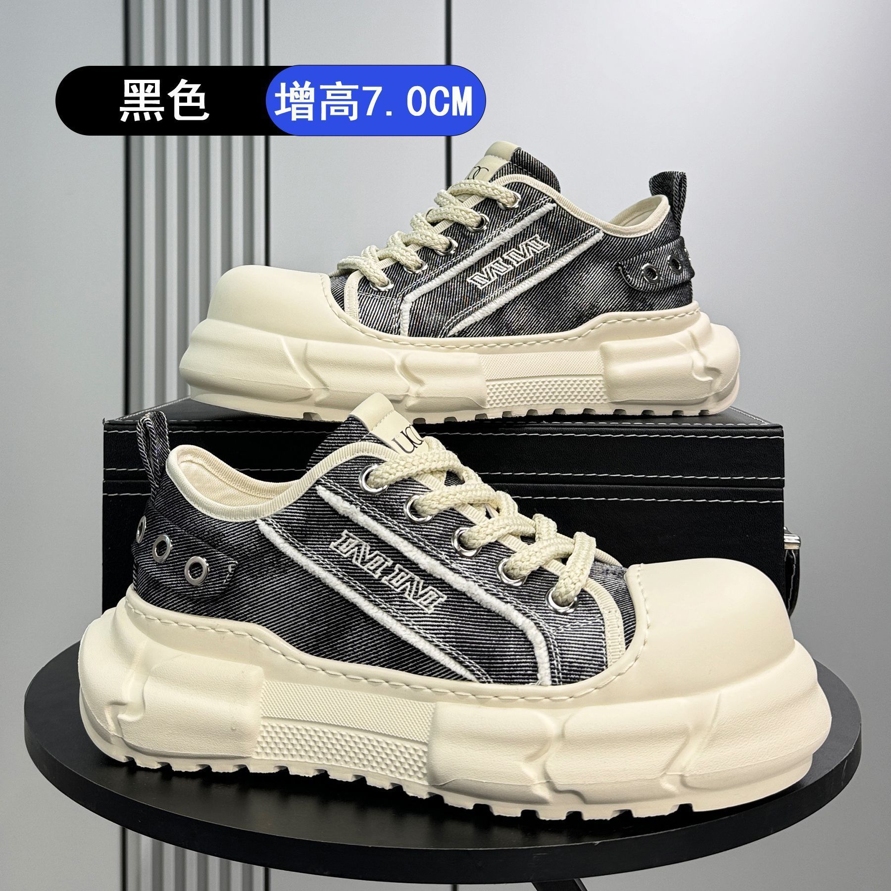 

Big headboard shoes men s 2025 new summer breathable super hot shoes men s dad shoes platform sole heightened casual shoes 39 чёрный
