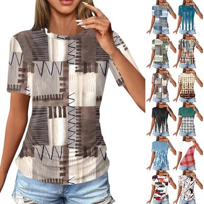 Damen T-Shirts Mode Casual Tops Rundhals Kurzarm Bedruckte Tunika