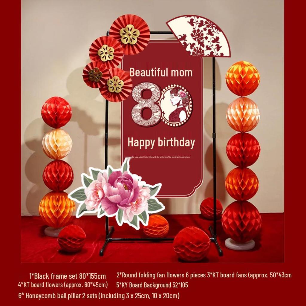 Grand 60th, 80th, or 90th Birthday Celebration Decorations - Elegant Chinese Banquet Venue Setup