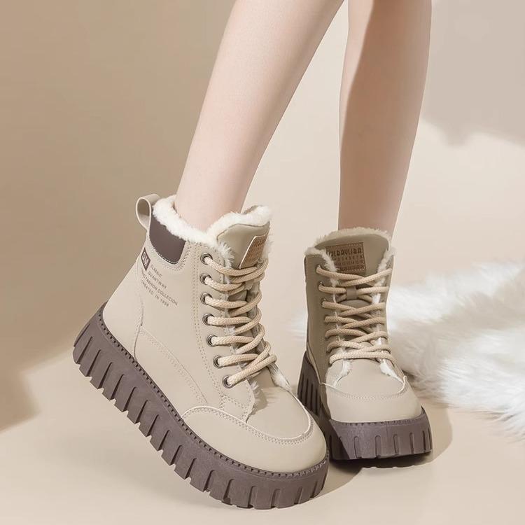 2025 autumn and winter new versatile velvet cotton shoes women's shoes British style Martin women's boots short boots platform snow boots