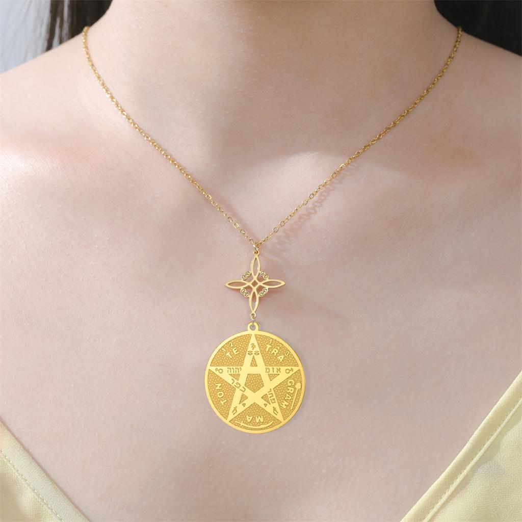  God Name Tetragrammaton Pentacle Necklaces Stainless Steel Sacred Witch Knot Pendant Chain Solomon Seal Amulet Jewelry