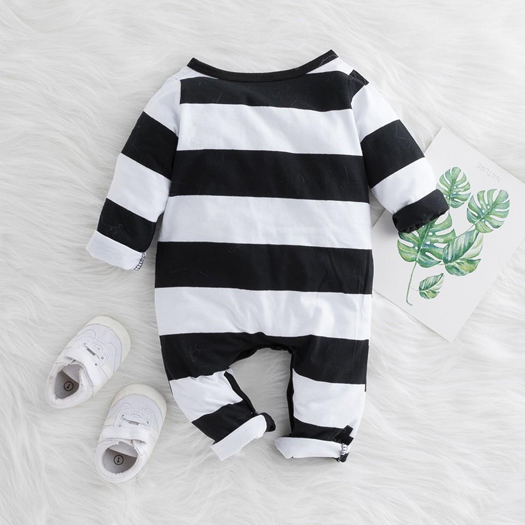 Infant Newborn Baby Boys Girls Striped Pocket Romper Jumpsuit Casual Clothes