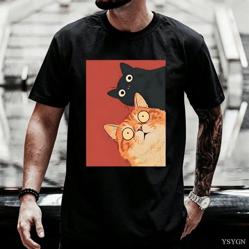 Kawaii Vintage Black Cat Print Tshirt Korean Style Casual Streetwear Cotton T Shirt For Unisex And Unisex Streetwear Basic Tees